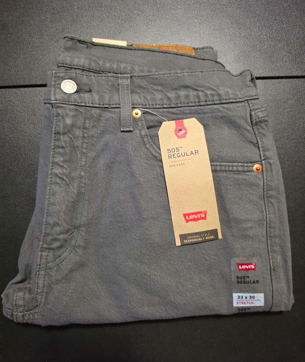 Levi's 505 Regular Fit Straight Leg Gray Dark Wash Stretch Denim Jeans 33x30